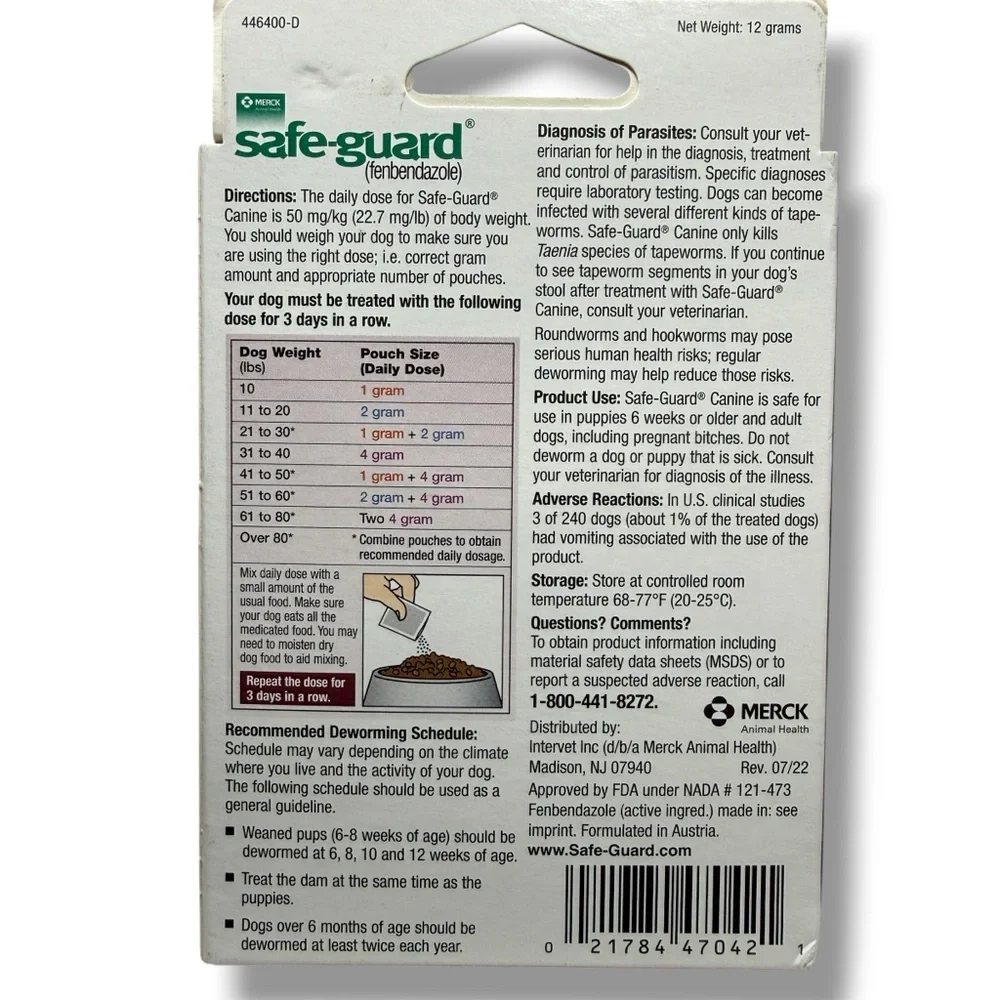 3x Safe-Guard Canine Dog Dewormer‎ 3x4g Packets Merck EXP 1/26 New Sealed